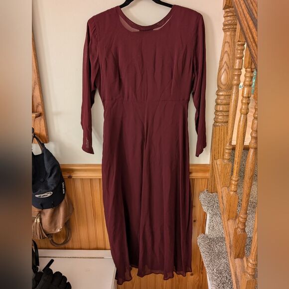 Nostalgia Burgundy Crimson Sheer Sleeve Empire Waist 90s Dress Size Small - Picture 9 of 9